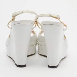 Pre Owned D&G White Leather Peep Toe Wedge Slingback Sandals Size 36
