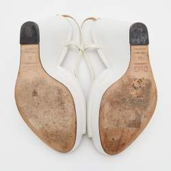 Pre Owned D&G White Leather Peep Toe Wedge Slingback Sandals Size 36