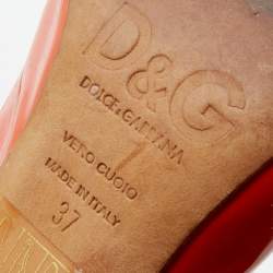 Pre Owned D&G Orange Patent Leather Peep Toe Slingback Sandals Size 37