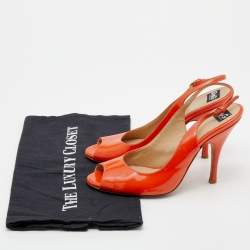 Pre Owned D&G Orange Patent Leather Peep Toe Slingback Sandals Size 37