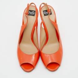 Pre Owned D&G Orange Patent Leather Peep Toe Slingback Sandals Size 37