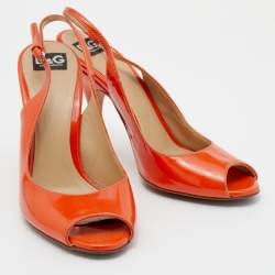Pre Owned D&G Orange Patent Leather Peep Toe Slingback Sandals Size 37