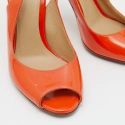 Pre Owned D&G Orange Patent Leather Peep Toe Slingback Sandals Size 37