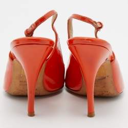 Pre Owned D&G Orange Patent Leather Peep Toe Slingback Sandals Size 37