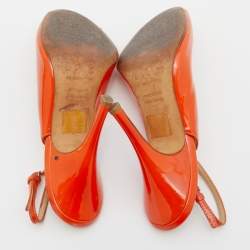 Pre Owned D&G Orange Patent Leather Peep Toe Slingback Sandals Size 37