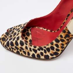 D&G  Brown/Cream Canvas Leopard Printed Peep Toe Pumps Size 39