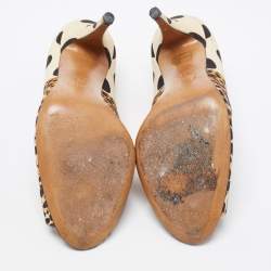 D&G  Brown/Cream Canvas Leopard Printed Peep Toe Pumps Size 39