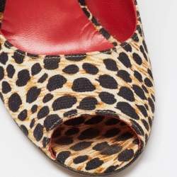 D&G  Brown/Cream Canvas Leopard Printed Peep Toe Pumps Size 39