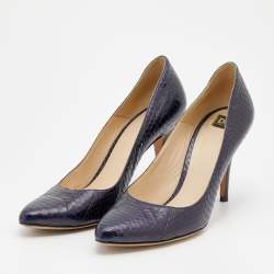 Pre Owned D&G Blue Snakeskin Embossed Leather Pointed Toe Pumps Size 38