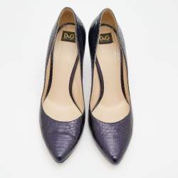Pre Owned D&G Blue Snakeskin Embossed Leather Pointed Toe Pumps Size 38