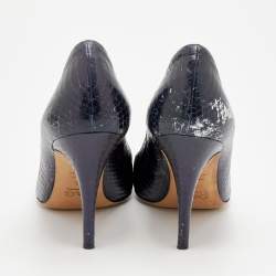 Pre Owned D&G Blue Snakeskin Embossed Leather Pointed Toe Pumps Size 38