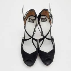 D&G Black Suede Platform Ankle Strap Sandals Size 39