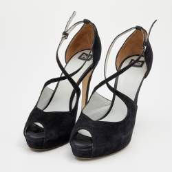 D&G Black Suede Platform Ankle Strap Sandals Size 39
