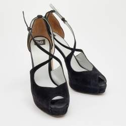 D&G Black Suede Platform Ankle Strap Sandals Size 39