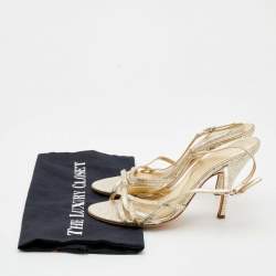 D&G Metallic Gold Crackled Leather Strappy Slingback Sandals Size 38