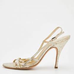 D&G Metallic Gold Crackled Leather Strappy Slingback Sandals Size 38
