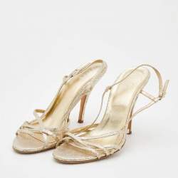 D&G Metallic Gold Crackled Leather Strappy Slingback Sandals Size 38