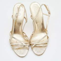 D&G Metallic Gold Crackled Leather Strappy Slingback Sandals Size 38