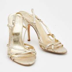 D&G Metallic Gold Crackled Leather Strappy Slingback Sandals Size 38
