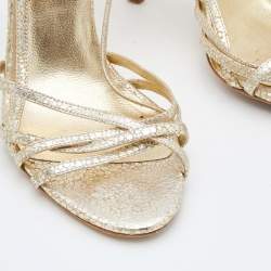 D&G Metallic Gold Crackled Leather Strappy Slingback Sandals Size 38
