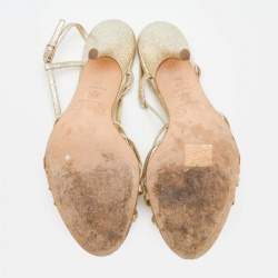 D&G Metallic Gold Crackled Leather Strappy Slingback Sandals Size 38