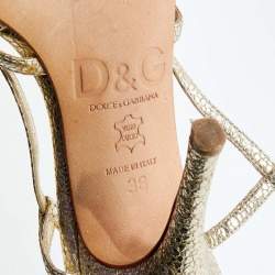 D&G Metallic Gold Crackled Leather Strappy Slingback Sandals Size 38