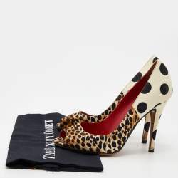 D&G Multicolor Canvas Leopard And Polka Dot Printed Peep Toe Pumps Size 37.5