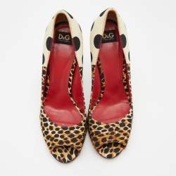 D&G Multicolor Canvas Leopard And Polka Dot Printed Peep Toe Pumps Size 37.5