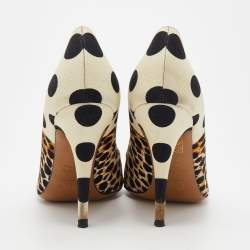 D&G Multicolor Canvas Leopard And Polka Dot Printed Peep Toe Pumps Size 37.5