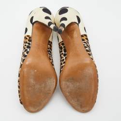D&G Multicolor Canvas Leopard And Polka Dot Printed Peep Toe Pumps Size 37.5