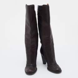D&G Brown/Dark Grey Brogue Leather Knee Length Boots Size 38