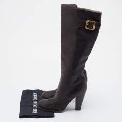 D&G Brown/Dark Grey Brogue Leather Knee Length Boots Size 38