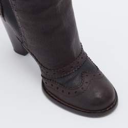 D&G Brown/Dark Grey Brogue Leather Knee Length Boots Size 38
