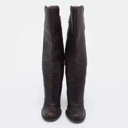 D&G Brown/Dark Grey Brogue Leather Knee Length Boots Size 38