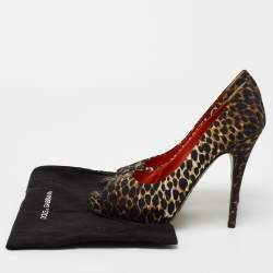 D&G Tri Color Leopard Print Fabric Peep-Toe Pumps Size 38