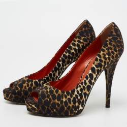 D&G Tri Color Leopard Print Fabric Peep-Toe Pumps Size 38