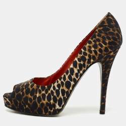 D&G Tri Color Leopard Print Fabric Peep-Toe Pumps Size 38