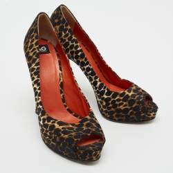 D&G Tri Color Leopard Print Fabric Peep-Toe Pumps Size 38