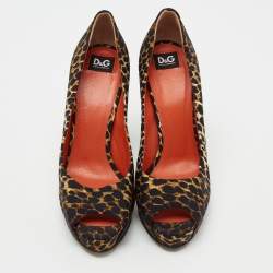 D&G Tri Color Leopard Print Fabric Peep-Toe Pumps Size 38