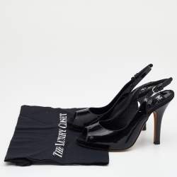 Pre Owned D&G Black Patent Leather Peep Toe Slingback Sandals Size 36