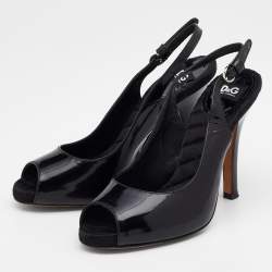 Pre Owned D&G Black Patent Leather Peep Toe Slingback Sandals Size 36