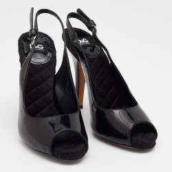 Pre Owned D&G Black Patent Leather Peep Toe Slingback Sandals Size 36