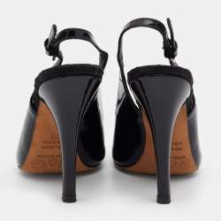 Pre Owned D&G Black Patent Leather Peep Toe Slingback Sandals Size 36