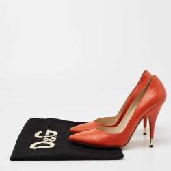 Pre Owned D&G Orange Leather Pointed Toe Pumps Size 40
