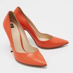 Pre Owned D&G Orange Leather Pointed Toe Pumps Size 40