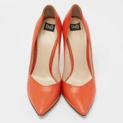 Pre Owned D&G Orange Leather Pointed Toe Pumps Size 40