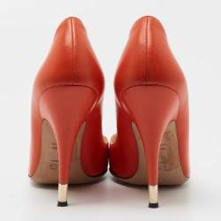 Pre Owned D&G Orange Leather Pointed Toe Pumps Size 40