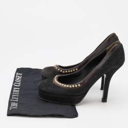 D&G Black/Dark Brown Suede and Leather Studded Platform Pumps Size 37
