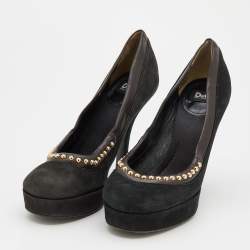 D&G Black/Dark Brown Suede and Leather Studded Platform Pumps Size 37