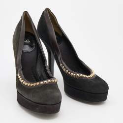 D&G Black/Dark Brown Suede and Leather Studded Platform Pumps Size 37